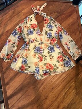 Sarah La USA Vintage Creme Sheer Multi-Color Floral Romper